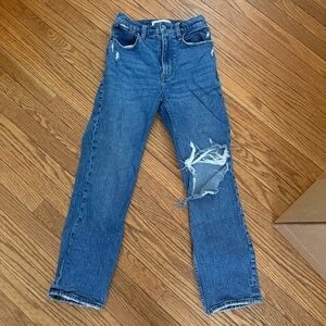 Abercrombie & Fitch Medium Blue Distressed Ultra High Rise 90sStraight-Leg Jeans